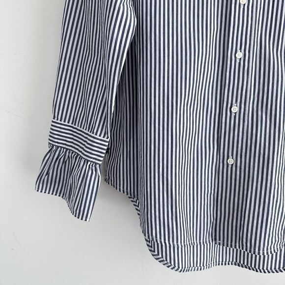 Alex Mill Top Womens XS Blue White Striped Easy Ruffle Frill Neck Cotton Career - Picture 6 of 11